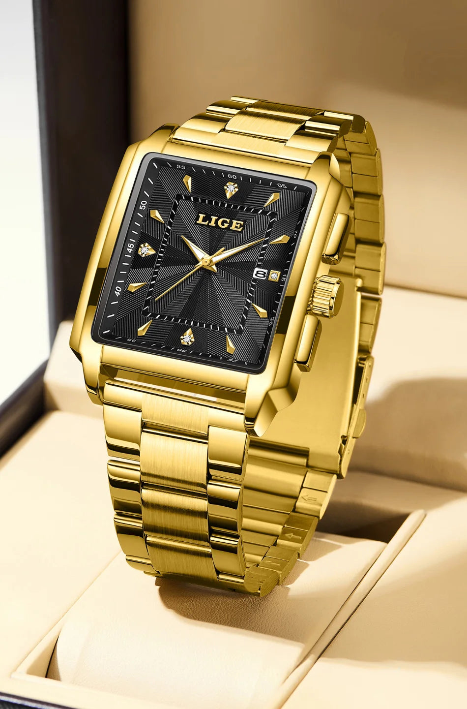 LIGE Men’s Luxury Square Sport Watch – Waterproof Business Military Quartz Chronograph