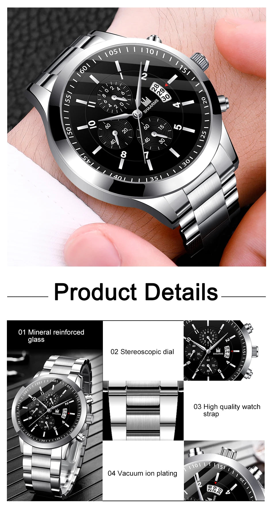Luxorive ChronoLux Set – Men’s Stainless Steel Quartz Watch & Bracelet Combo