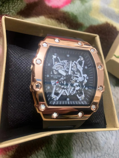 Men's Watch Fashion Automatic Movement Barrel Luminous Waterproof Clock Sports Male's Silicone Strap Quartz Wristwatch New