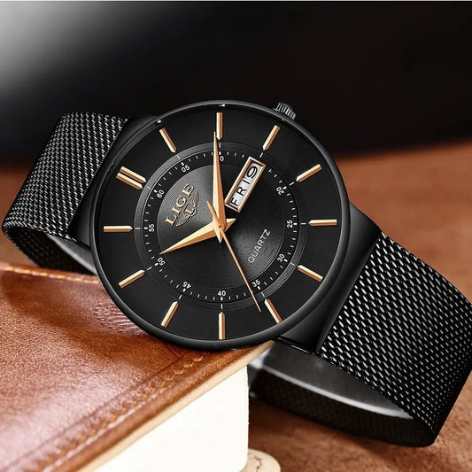 LIGE 2024 Ultra Thin Quartz Watch – Sleek, modern, and designed for men who appreciate minimalist elegance with sporty performance.