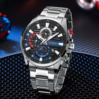 CURREN Men’s Sports Casual Quartz Watch – Stainless Steel Chronograph with Auto Date