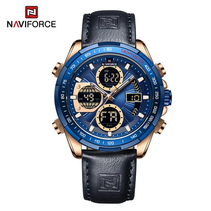 2025 NAVIFORCE Sport Watches for Men Strong Luminous Dual Display Waterproof Quartz Genuine Leather Wristwatch Relogio Masculino