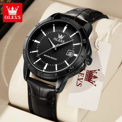 OLEVS Watch Men Fashion Leather Strap Waterproof Quartz Watch for Men Simplicity Calendar Men's Dress Wristwatches Exculsive New