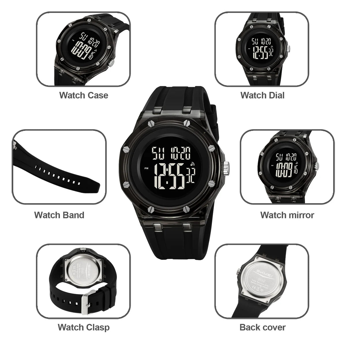 SKMEI Sports Digital Quartz Watch for Men & Women – Waterproof LED Casual Wristwatch with Week & Date Display