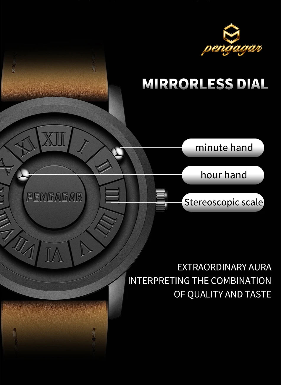 Luxorive MagnoSpin Edge – Men's Magnetic Scrolling Stainless Steel Quartz Watch (With Box)