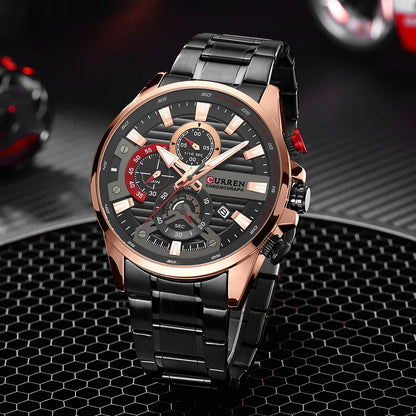 CURREN Men’s Sports Casual Quartz Watch – Stainless Steel Chronograph with Auto Date