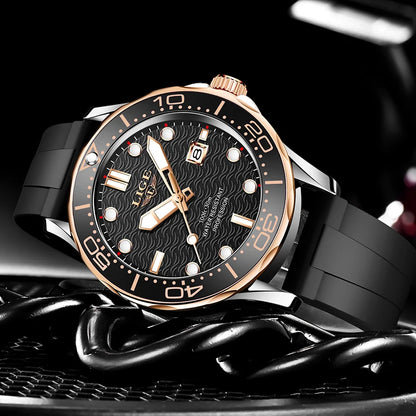 2025 LIGE Men's Business Luxury Dive Watch – Waterproof Chronograph with Date | Stainless Steel Sport Wristwatch + Box