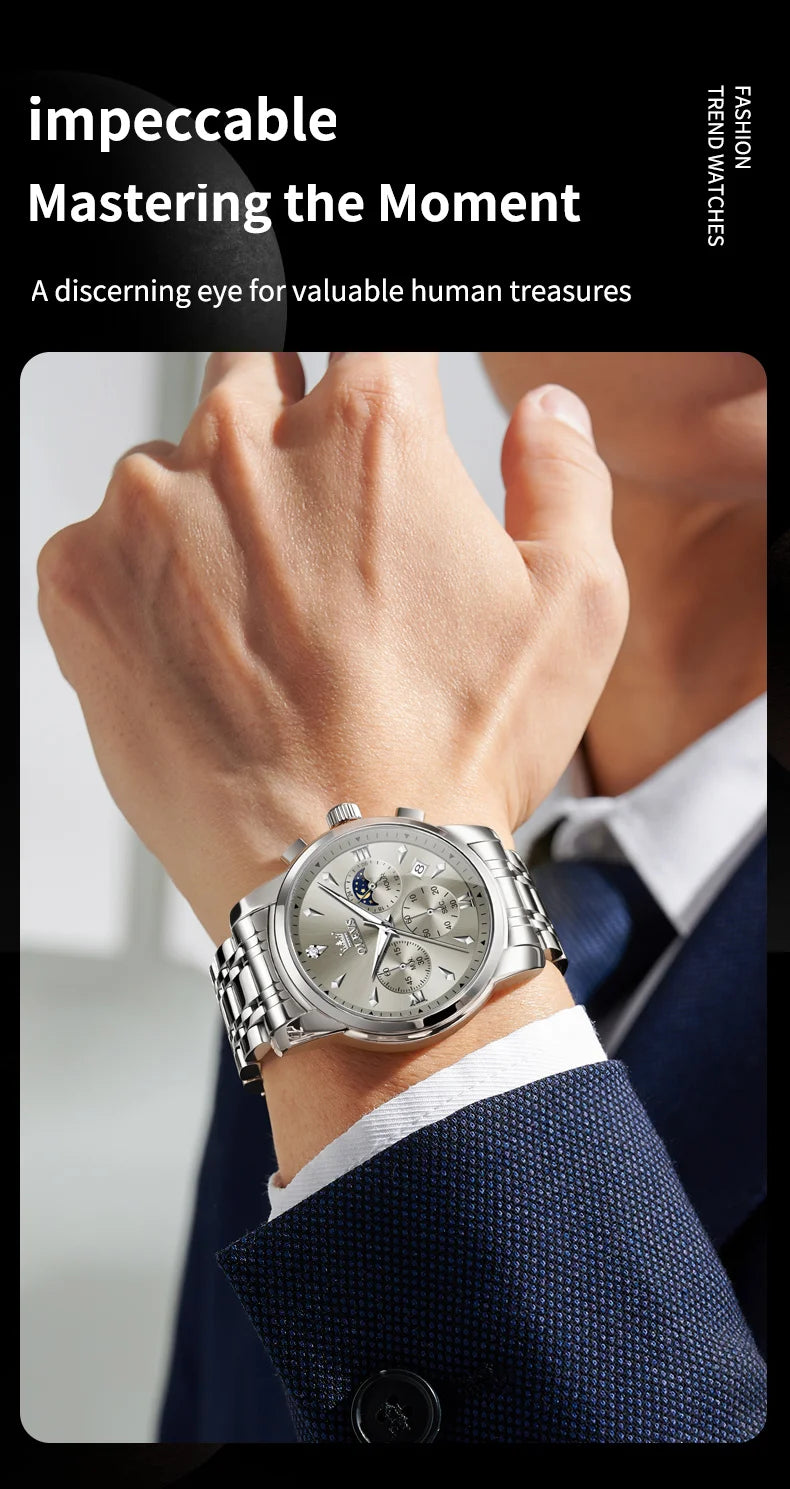 OLEVS 3639 Top Brand Original Quartz Watch Multifunctional Chronograph Watch For Men Waterproof Luminous Moon Phase Watch New