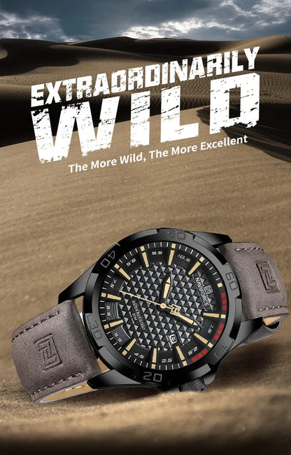 NAVIFORCE 8023 Fashion Men's Luminous Quartz Wrist Watches Waterproof Leather Strap Military Motorcycle Quartz Watch