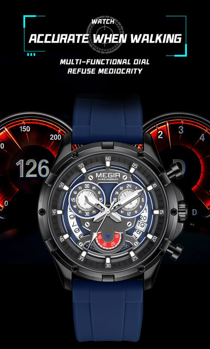 MEGIR Chronograph Men's Watches Top Brand Luxury Original Waterproof Silicone Date Watch for Men Fashion Sport Quartz Wristwatch