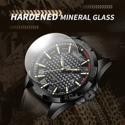NAVIFORCE 8023 Fashion Men's Luminous Quartz Wrist Watches Waterproof Leather Strap Military Motorcycle Quartz Watch