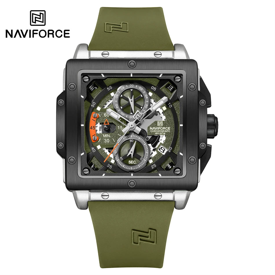 NAVIFORCE Watches for men Sports Unique Square Quartz Date Display Watch Multifunction Chronograph Waterproof Luxury WristWatch