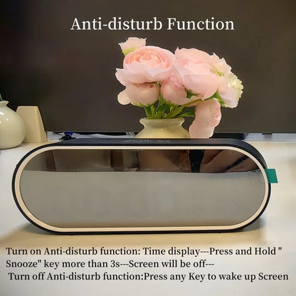 Rechargeable Digital Alarm Clock TEMP Date Week 2 Alarms Night Mode Snooze 12/24H Anti-disturb Voice Control LED Mirror Clock