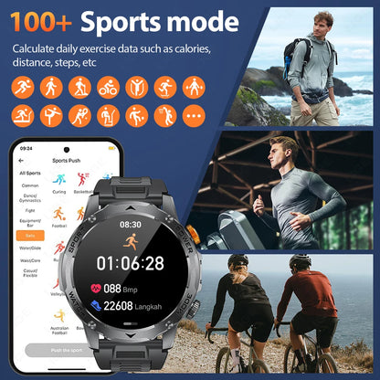 LIGE Men’s Smartwatch – 1000mAh Battery, Outdoor Flashlight, Bluetooth Call, Waterproof Fitness Tracker
