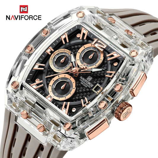 NAVIFORCE 2025 New Design Transparent Tonneau Watch Men Quartz Man Watches Waterproof Luxury Sport Out Door montre homme