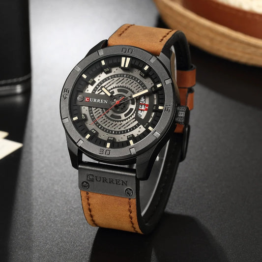 CURREN 8301 Classic Men's Quartz Watch – Waterproof Leather Strap with Calendar