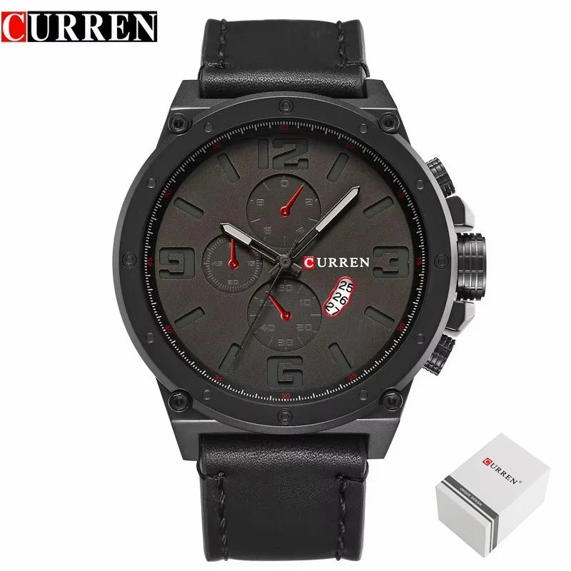 CURREN 8230 Men's Quartz Chronograph Watch – Fashion Outdoor Wristwatch with Brown & Black Leather Strap