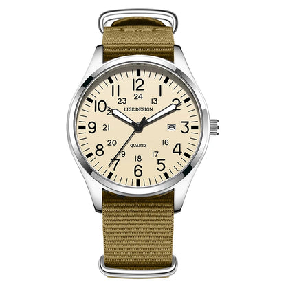 LIGE Luxury Military Quartz Watch for Men – Waterproof, Luminous, Nylon Leather Strap, Date Display