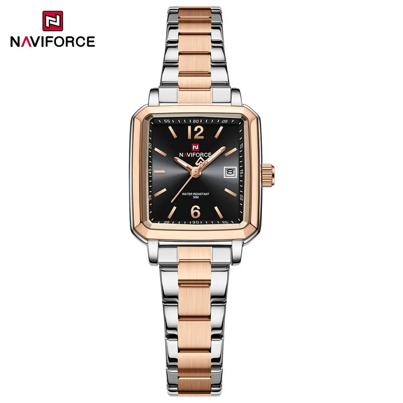 NAVIFORCE Couple Quartz Watch Retro Fashion Calendar Display Stainless Steel Strap Luminous Pointer 3ATM Waterproof Couple Watch