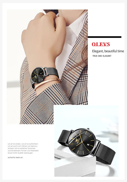 OLEVS 5869 Original Quartz Watch for Women Ultra Thin 6.5mm Simple Fashion Auto Date Hand Clock 30m Waterproof Ladies Wristwatch