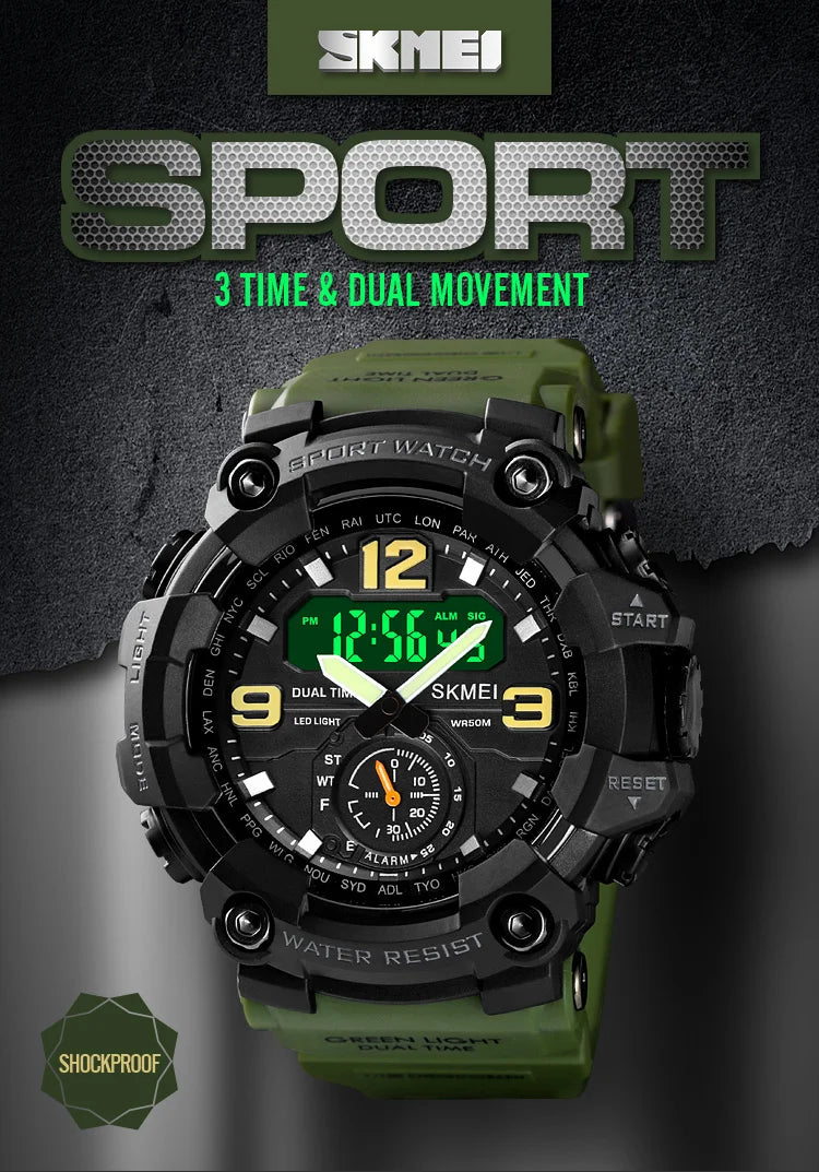 SKMEI 1637 Men’s Dual Movement Sport Watch – Waterproof Digital & Analog Wristwatch