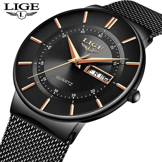 LIGE 2024 Ultra Thin Quartz Watch – Sleek, modern, and designed for men who appreciate minimalist elegance with sporty performance.