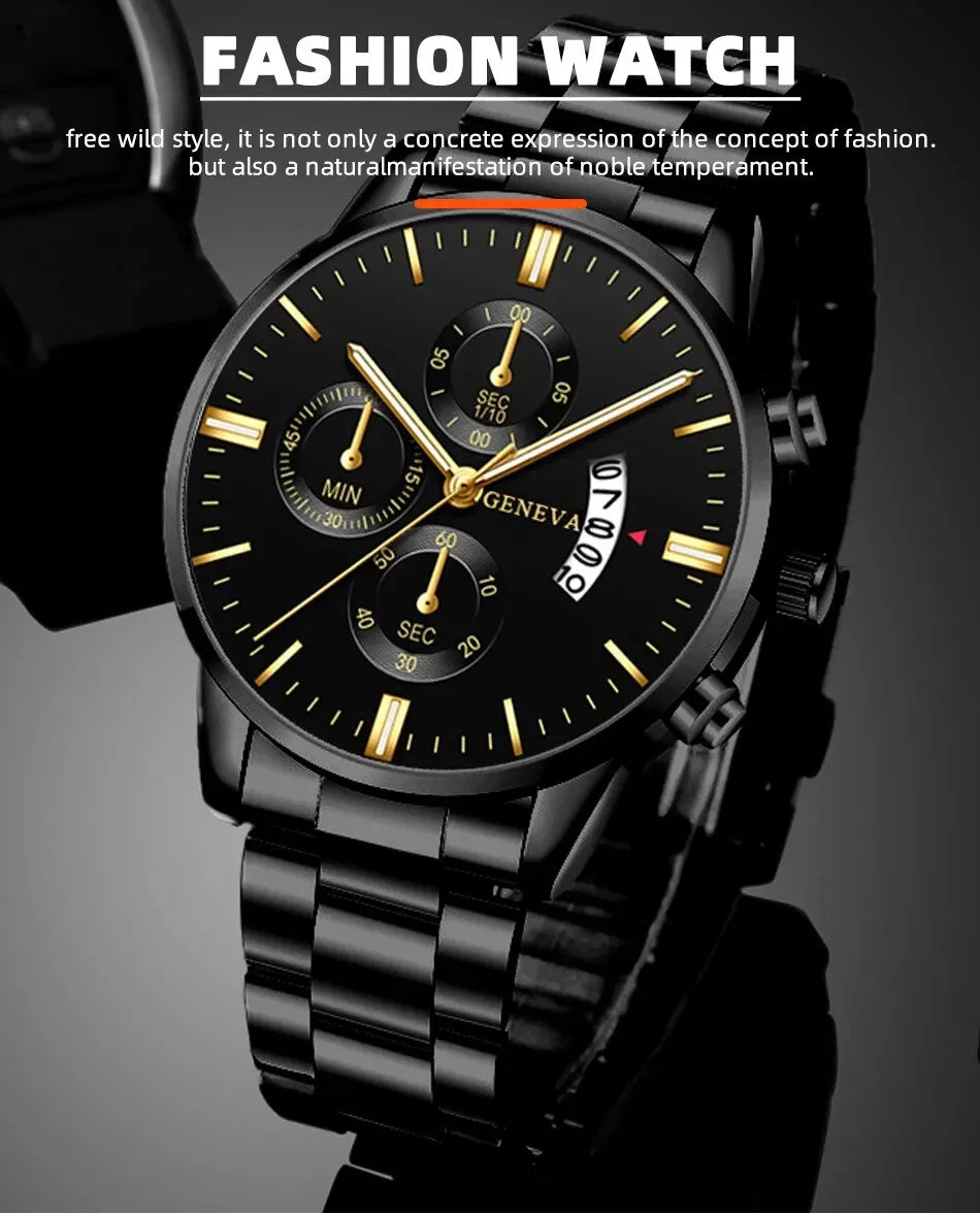 Luxorive SteelLux Business Edition ⌚ – Men's Stainless Steel Quartz Watch with Calendar