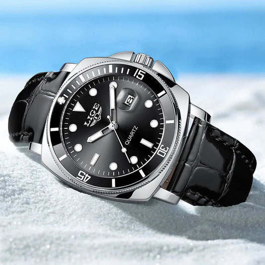 LIGE Men’s Business Military Sports Quartz Watch – Luxury Leather Waterproof Timepiece
