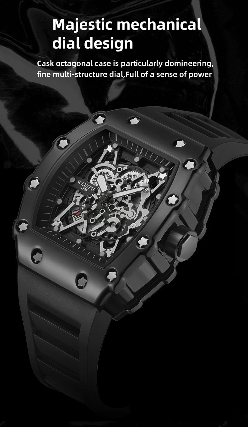 Men's Watch Fashion Automatic Movement Barrel Luminous Waterproof Clock Sports Male's Silicone Strap Quartz Wristwatch New