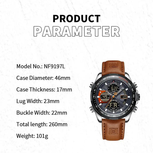2025 NAVIFORCE Sport Watches for Men Strong Luminous Dual Display Waterproof Quartz Genuine Leather Wristwatch Relogio Masculino