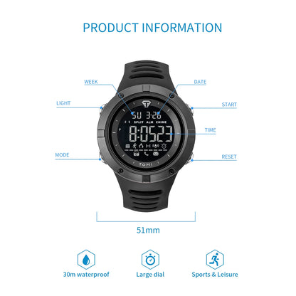 TOMI Men's Watch Night Glow Waterproof Fashion Digital TPU Material Sports Watch