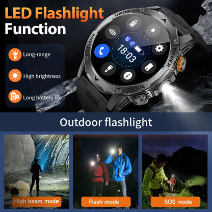 LIGE Men’s Smartwatch – 1000mAh Battery, Outdoor Flashlight, Bluetooth Call, Waterproof Fitness Tracker