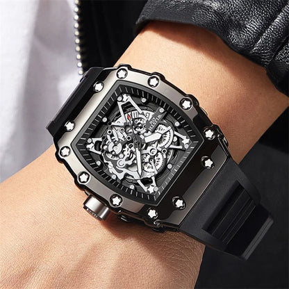Men's Watch Fashion Automatic Movement Barrel Luminous Waterproof Clock Sports Male's Silicone Strap Quartz Wristwatch New