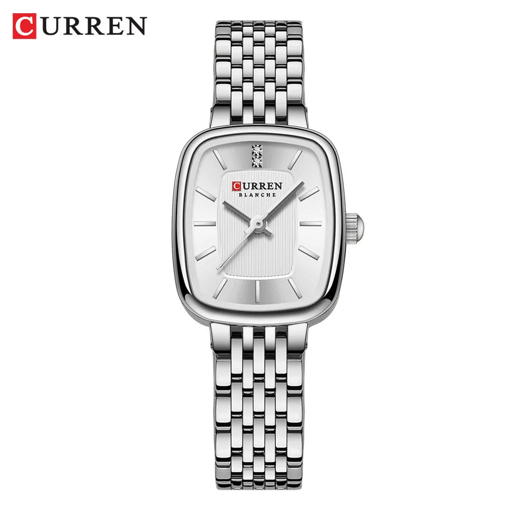 CURREN 9093 Women's Fashion Quartz Watch – Elegant Square Gold Dial with Stainless Steel Strap, Waterproof