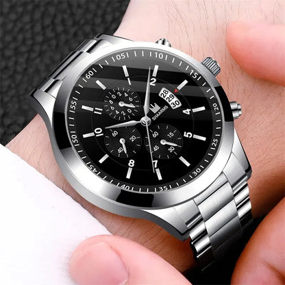 Luxorive ChronoLux Set – Men’s Stainless Steel Quartz Watch & Bracelet Combo