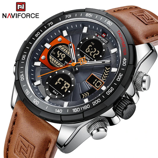 2025 NAVIFORCE Sport Watches for Men Strong Luminous Dual Display Waterproof Quartz Genuine Leather Wristwatch Relogio Masculino
