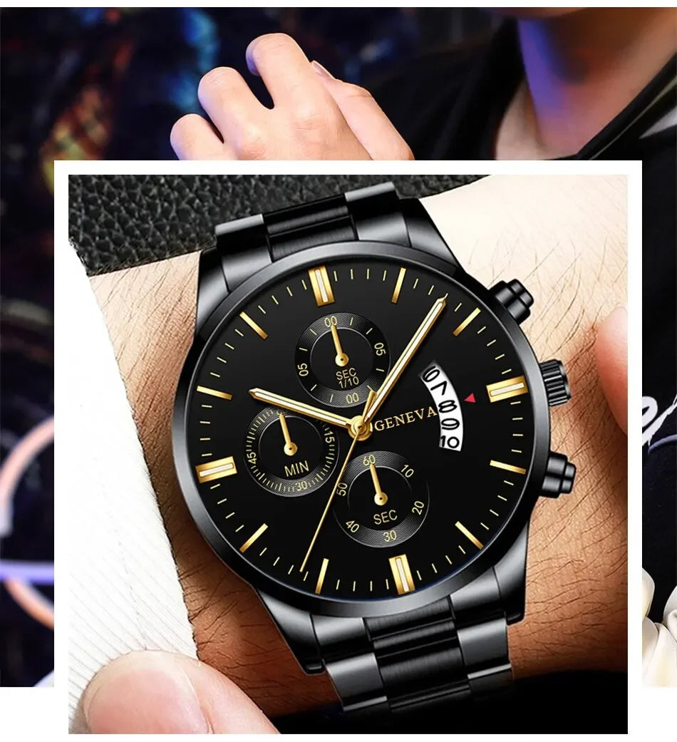 Luxorive SteelLux Business Edition ⌚ – Men's Stainless Steel Quartz Watch with Calendar