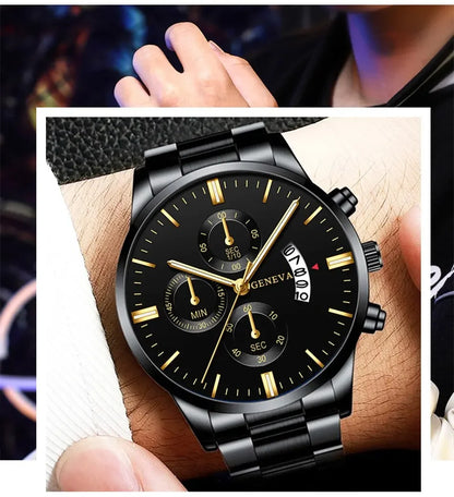 Luxorive SteelLux Business Edition ⌚ – Men's Stainless Steel Quartz Watch with Calendar