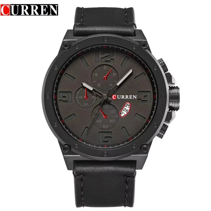 CURREN 8230 Men's Quartz Chronograph Watch – Fashion Outdoor Wristwatch with Brown & Black Leather Strap