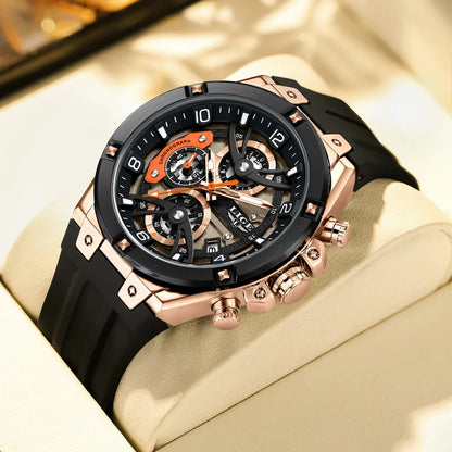 LIGE Military Sports Edition — a rugged and stylish men's quartz chronograph designed for adventure, precision, and everyday wear.