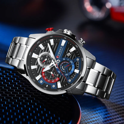 CURREN Men’s Sports Casual Quartz Watch – Stainless Steel Chronograph with Auto Date