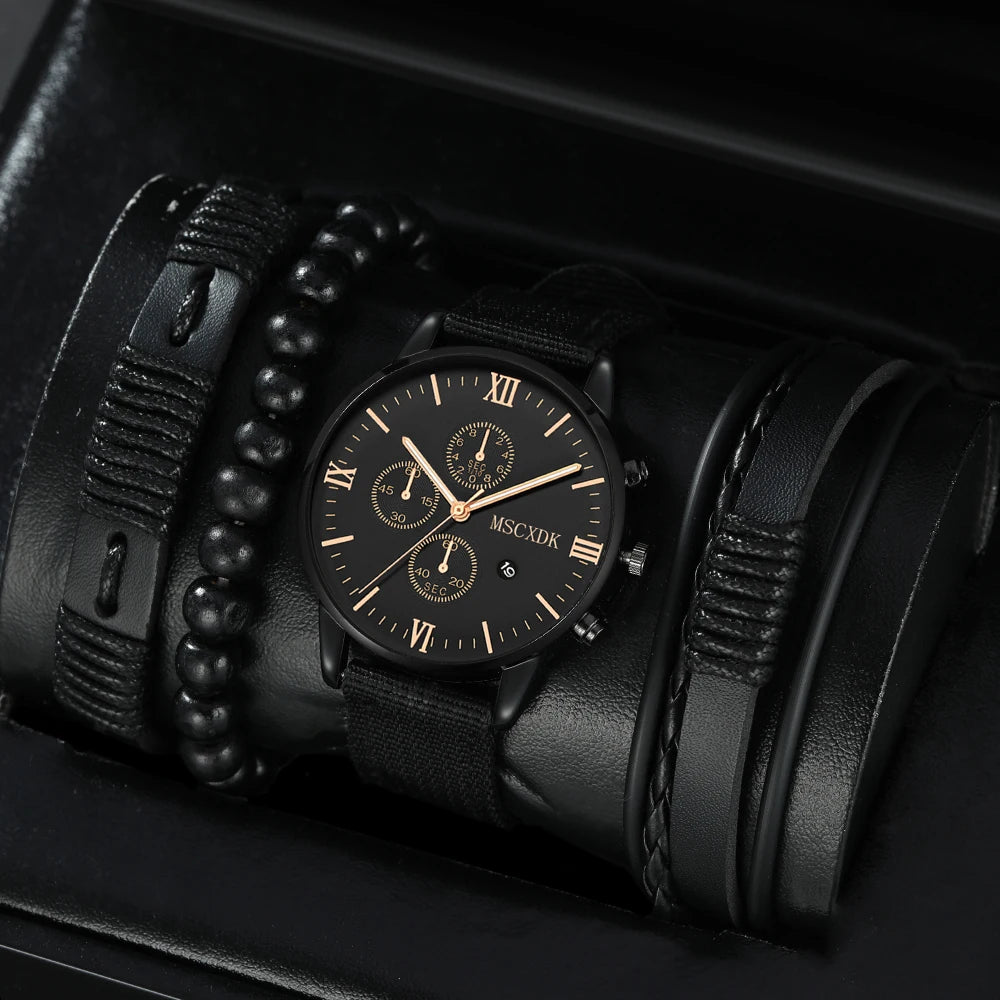 Luxorive Pro Quartet – Men’s 4‑Piece Quartz Watch & Bracelet Set (Business • Fashion • Casual)