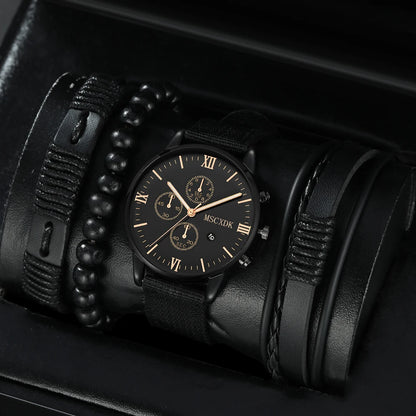 Luxorive Pro Quartet – Men’s 4‑Piece Quartz Watch & Bracelet Set (Business • Fashion • Casual)