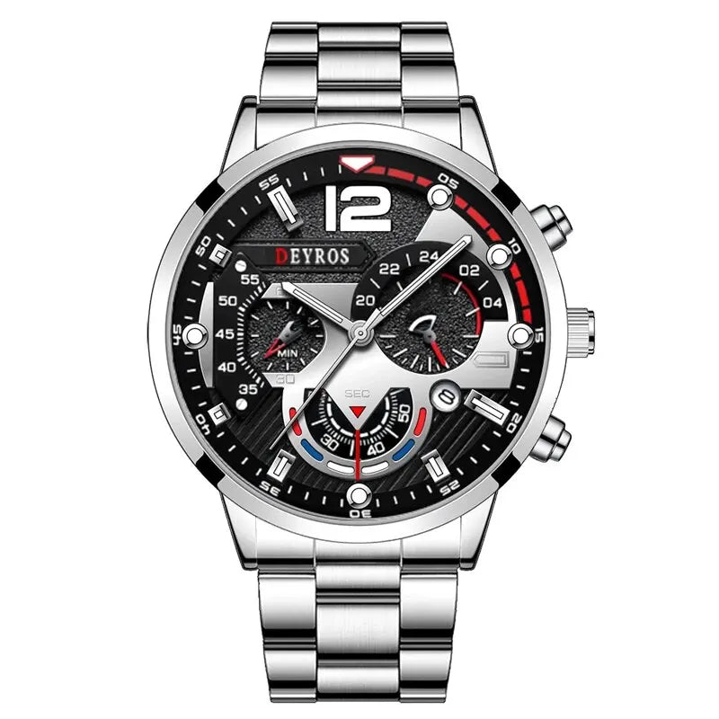 Luxorive LumaSteel Chrono – Men's Luxury Quartz Watch with Calendar & Luminous Display