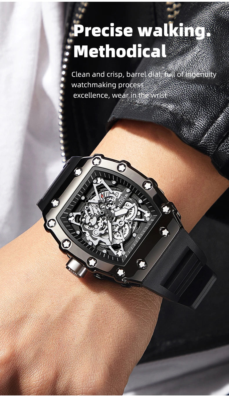 Men's Watch Fashion Automatic Movement Barrel Luminous Waterproof Clock Sports Male's Silicone Strap Quartz Wristwatch New