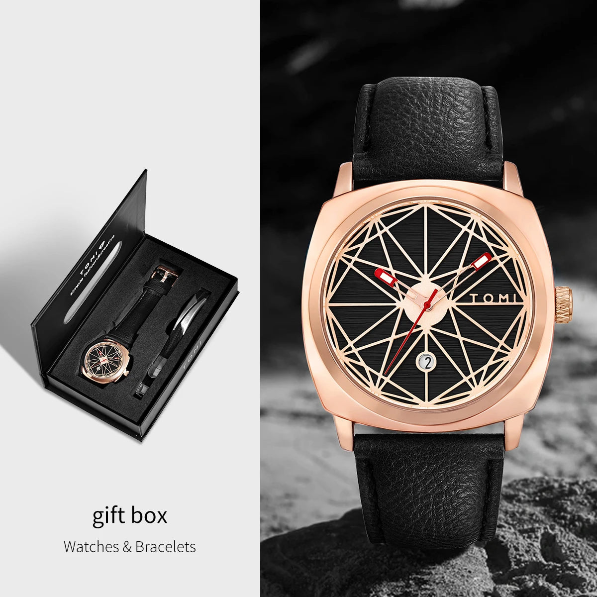 TOMI 2024 New 2PCS Men's Watch Bracelet Gift Set Luxury Business Versatile Calendar Men's Quartz Watch and Watch Gift Reloj