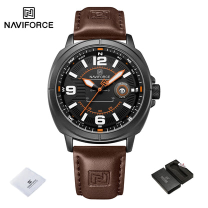 NAVIFORCE Brand Men Quartz Watch High Quality PU Band Calendar Male Wristwatch Auto Date Display Waterproof Clocks Reloj Hombre
