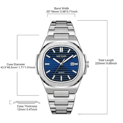 MEGIR Luxury Brand Men Business Watches Waterproof Male Clock Stainless Steel Luminous Quartz Sport Wristwatch Montre Homme 1084