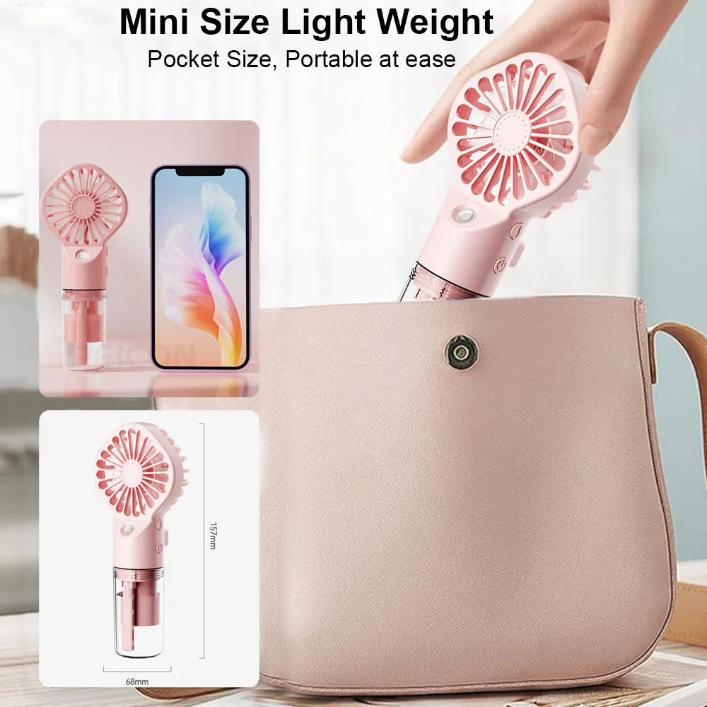 Mini Portable USB Handheld Fan with Humidifier – Rechargeable Mist & Water Spray Cooling Fan