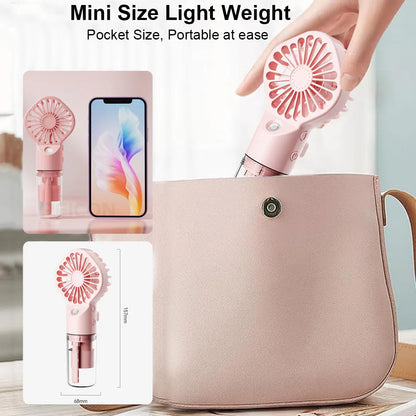 Mini Portable USB Handheld Fan with Humidifier – Rechargeable Mist & Water Spray Cooling Fan
